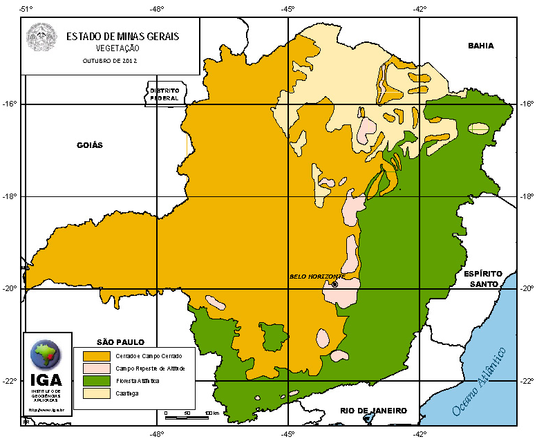 Mapa dos biomas de Minas Gerais.