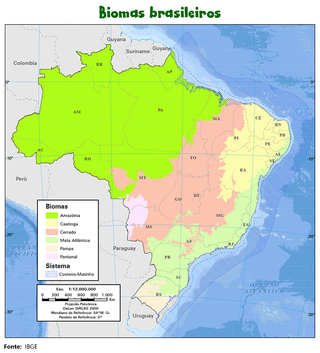 Mapa de biomas brasileiros.