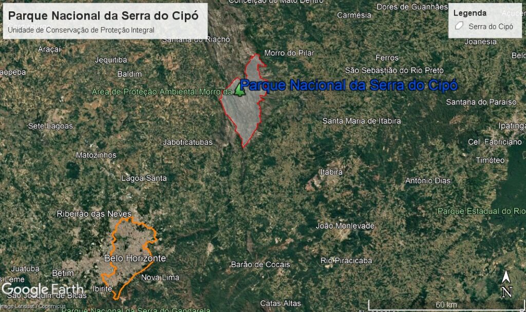 Mapa georreferenciado do PARNA Serra do Cipó.