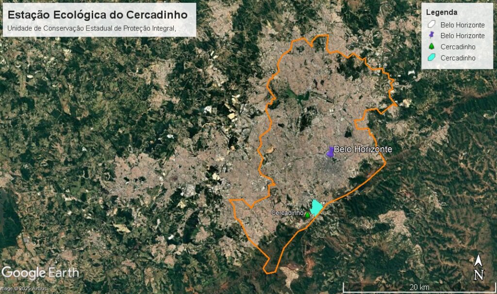 Mapa com a localização da Estação Ecológica do Cercadinho.