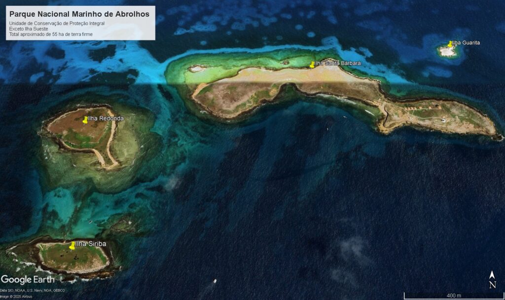 Mapa do Parque Nacional Marinho dos Abrolhos.