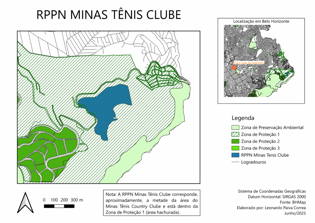Mapa da localização da RPPN Minas Tênis Clube.