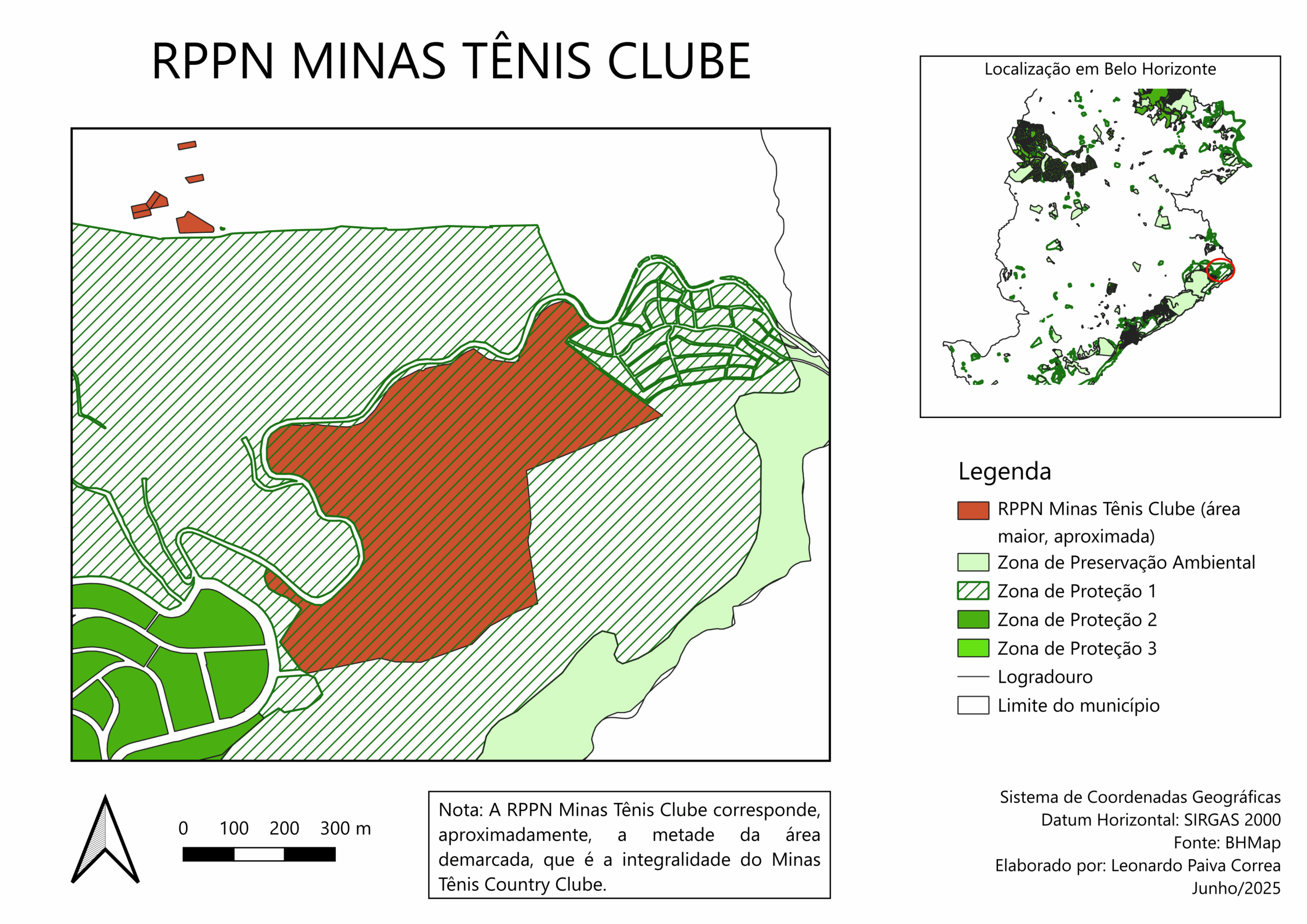 Mapa da localização aproximada da RPPN Minas Tênis Clube.