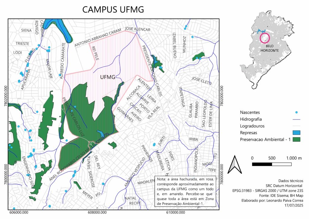 Mapa do campus da UFMG.