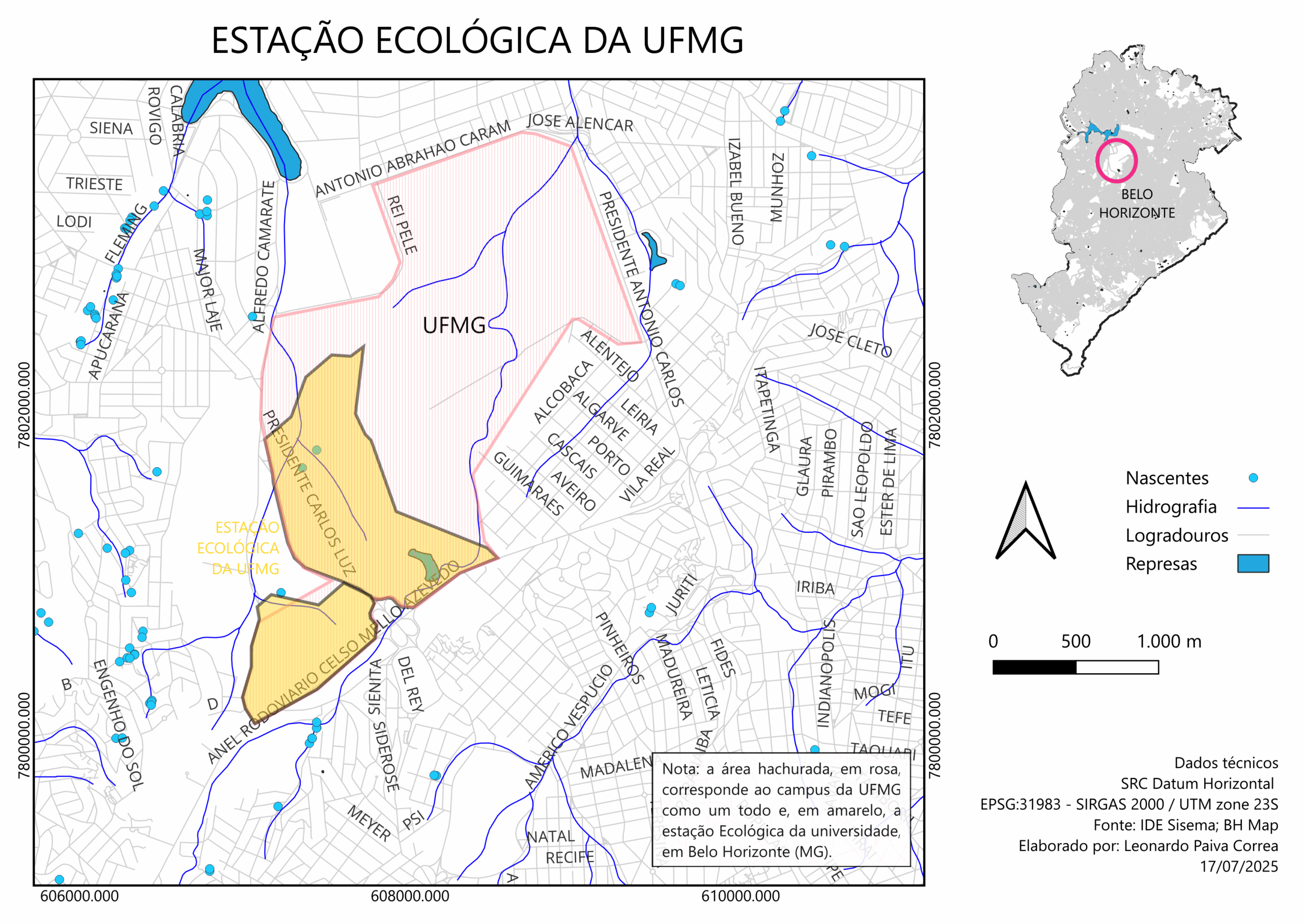Mapa da Estação Ecológica da UFMG.