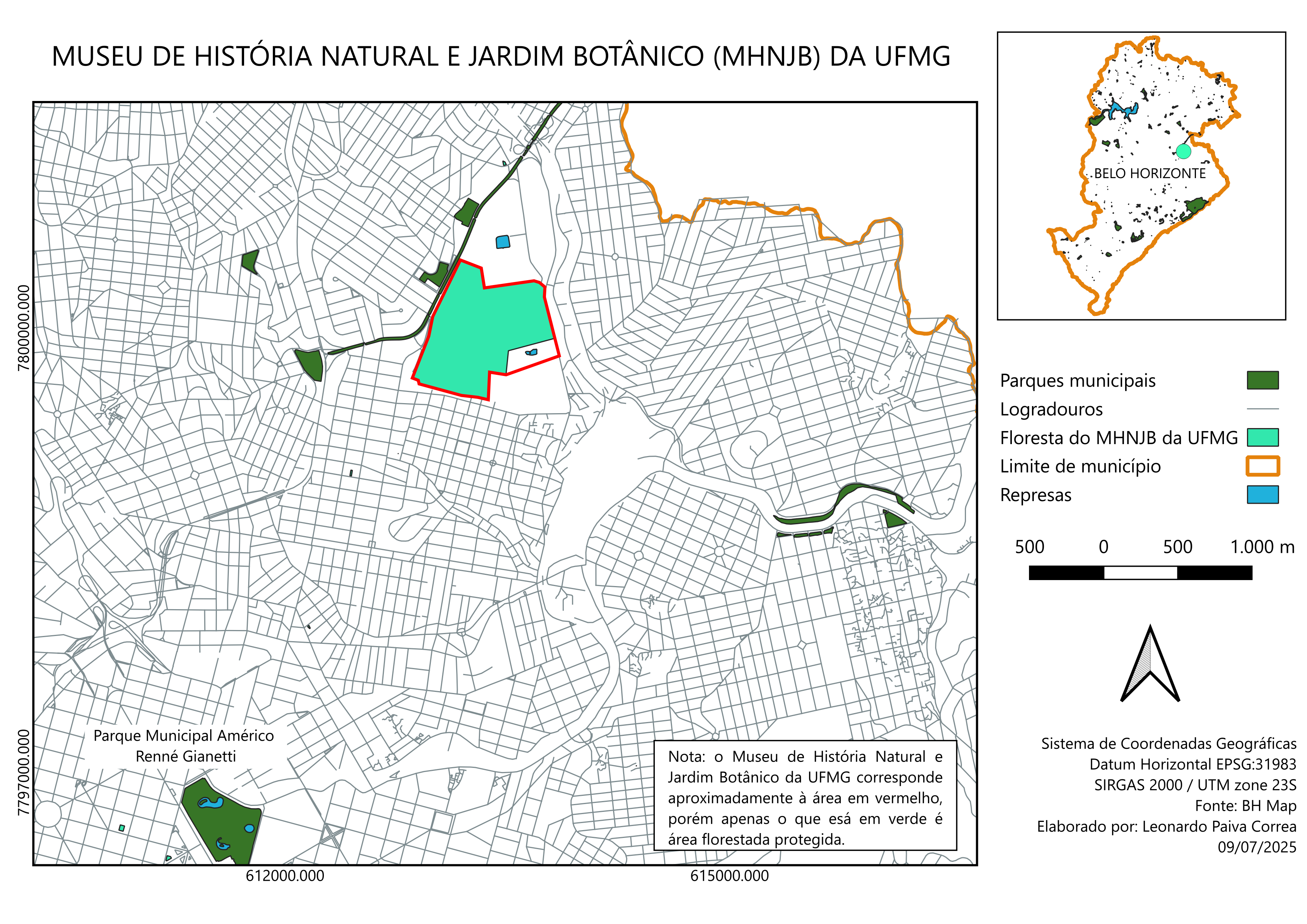 Mapa do Museu de História Natural e Jardim Botânico da UFMG.