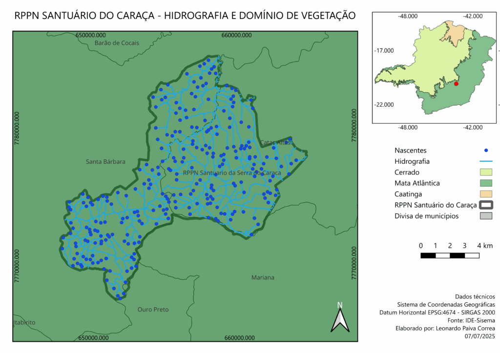 Mapa da RPPN Santuário do Caraça.