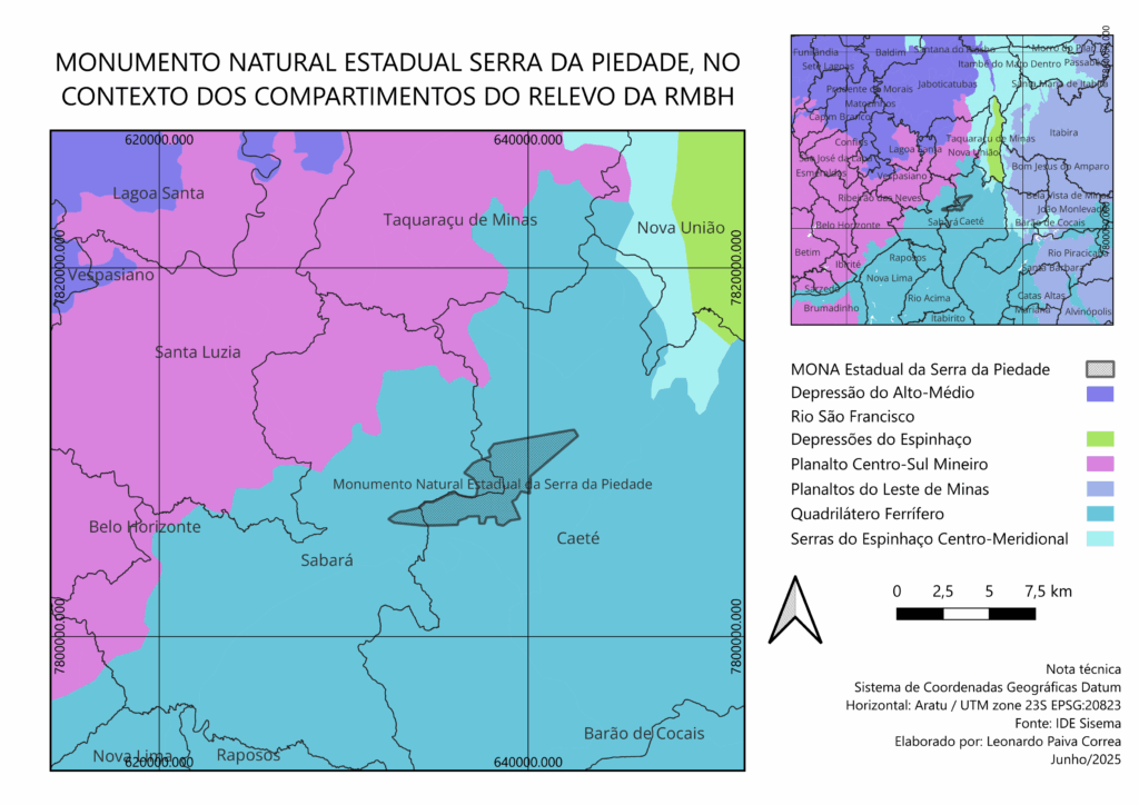 Mapa do Monumento Natural Estadual Serra da Piedade.